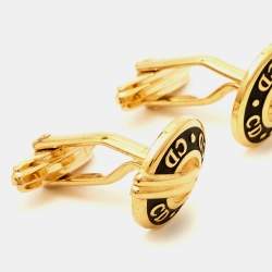 Christian Dior Logo Ename Gold Tone Round Cufflinks