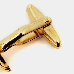 Christian Dior Logo Ename Gold Tone Round Cufflinks