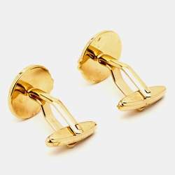 Christian Dior Logo Ename Gold Tone Round Cufflinks