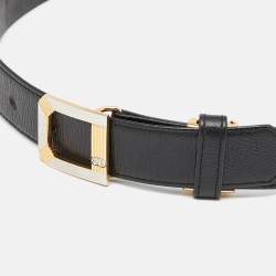 Pre Owned Dior Black Leather Buckle Belt 95CM