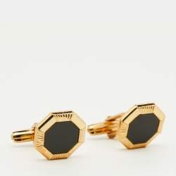 Dior Vintage Octagonal Black Inlay Gold Tone Cufflinks