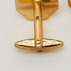 Dior Vintage Octagonal Black Inlay Gold Tone Cufflinks