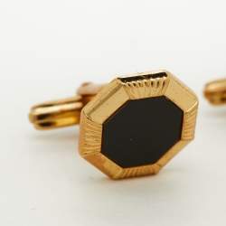 Dior Vintage Octagonal Black Inlay Gold Tone Cufflinks