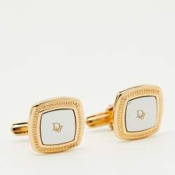 Dior Vintage Logo Two Tone Square Cufflinks 