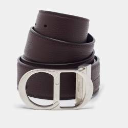 Pre Owned Dior Navy Blue/Blue Leather CD Reversible Belt 