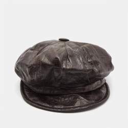 Christian Dior Boutique Brown Croc Embossed Leather Newsboy Hat Size 58