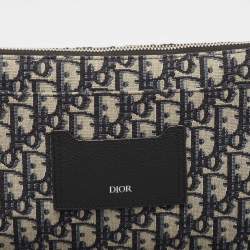 Dior Black Oblique Canvas and Leather Wristlet Zip Pouch