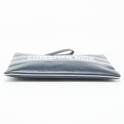 Dior Navy Blue/White Leather Logo Vibe Zip Clutch