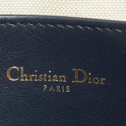 Dior Navy Blue/White Leather Logo Vibe Zip Clutch