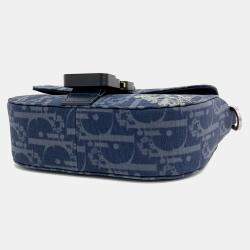 Dior Blue Fabric Tears Saddle Strap Bag