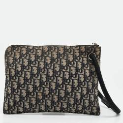 Dior Navy Blue Oblique Canvas Wristlet Zip Pouch