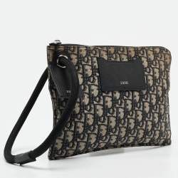 Dior Navy Blue Oblique Canvas Wristlet Zip Pouch