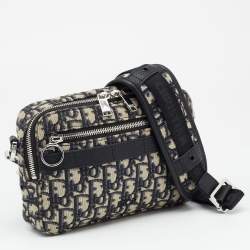 Dior Navy Blue Oblique Canvas and Leather Crossbody Bag