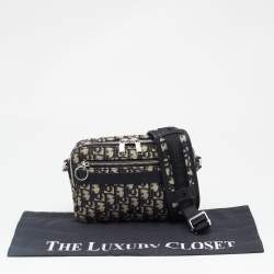 Dior Navy Blue Oblique Canvas and Leather Crossbody Bag