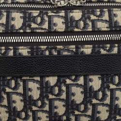 Dior Navy Blue Oblique Canvas and Leather Crossbody Bag