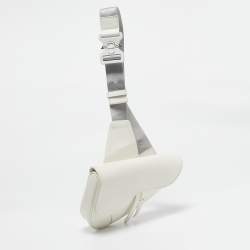 Dior White Leather Saddle Bag