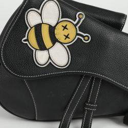 Christian Dior Black Leather With Applique KAWS Saddle Crossbody Bag 