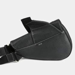 Christian Dior Black Leather With Applique KAWS Saddle Crossbody Bag 