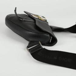 Christian Dior Black Leather With Applique KAWS Saddle Crossbody Bag 