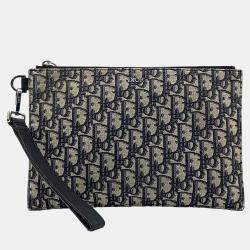 Dior Navy Blue Fabric Oblique A5 Pouch