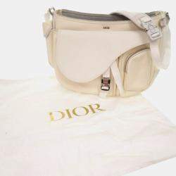 Christian Dior x Sacai White Leather Nylon Saddle Soft Shoulder Bag 