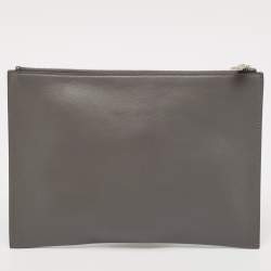 Dior Homme Grey Leather Zip Pouch Clutch