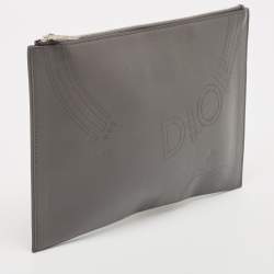 Dior Homme Grey Leather Zip Pouch Clutch