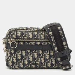 Dior Navy Blue Oblique Canvas and Leather Safari Crossbody Bag