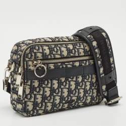 Dior Navy Blue Oblique Canvas and Leather Safari Crossbody Bag