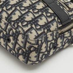 Dior Navy Blue Oblique Canvas and Leather Safari Crossbody Bag