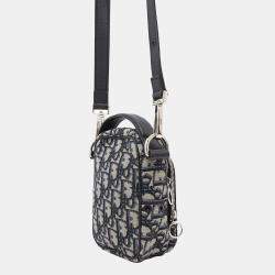 Dior Navy Canvas Leather Oblique Shoulder Bag