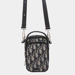 Dior Navy Canvas Leather Oblique Shoulder Bag
