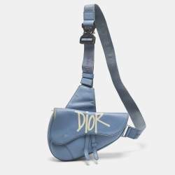 Dior x Shawn Light Blue Leather Saddle Bag