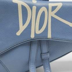Dior x Shawn Light Blue Leather Saddle Bag