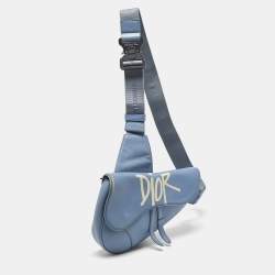 Dior x Shawn Light Blue Leather Saddle Bag