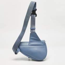 Dior x Shawn Light Blue Leather Saddle Bag
