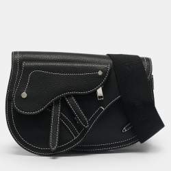 Dior x KAWS Black Leather Saddle Pouch