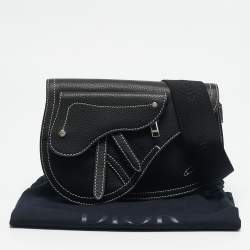 Dior x KAWS Black Leather Saddle Pouch