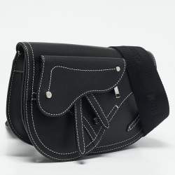 Dior x KAWS Black Leather Saddle Pouch
