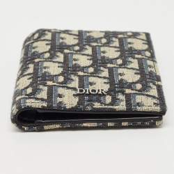 Dior Navy Blue Oblique Canvas Vertical Bifold Wallet