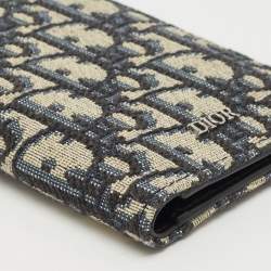 Dior Navy Blue Oblique Canvas Vertical Bifold Wallet