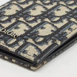 Dior Navy Blue Oblique Canvas Vertical Bifold Wallet