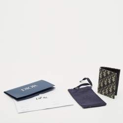 Dior Navy Blue Oblique Canvas Vertical Bifold Wallet