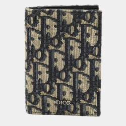 Dior Navy Blue Oblique Canvas Vertical Bifold Wallet