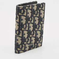 Dior Navy Blue Oblique Canvas Vertical Bifold Wallet