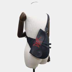 Dior Navy Leather Stussy Collaboration Shoulder Bag