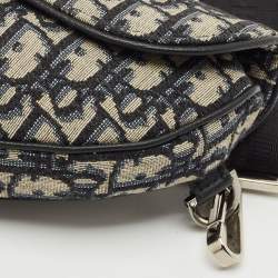 Dior Black/Navy Blue Oblique Canvas and Leather Saddle Crossbody Bag