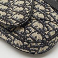 Dior Black/Navy Blue Oblique Canvas and Leather Saddle Crossbody Bag