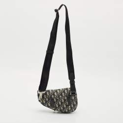 Dior Black/Navy Blue Oblique Canvas and Leather Saddle Crossbody Bag