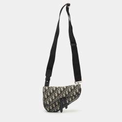 Dior Black/Navy Blue Oblique Canvas and Leather Saddle Crossbody Bag